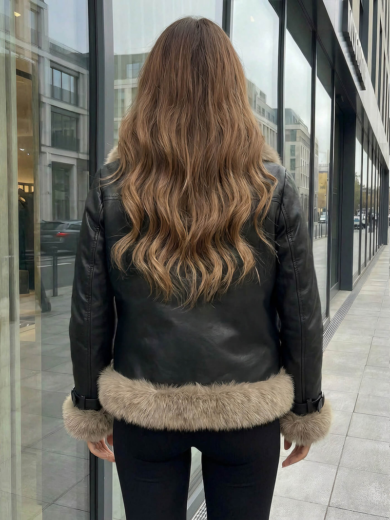 Juoda moteriška odinė striukė OZONEE JS/61M8517/392Z