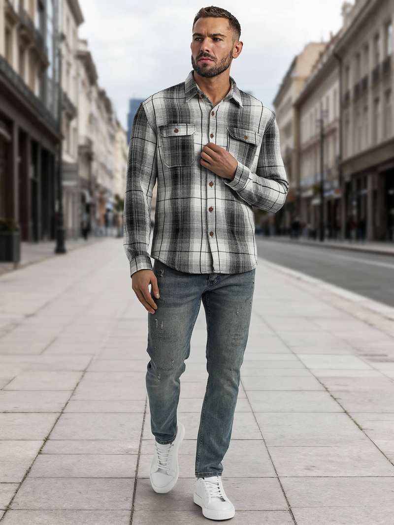 Juodai-balti vyriški marškiniai OZONEE NB/MC728N/4