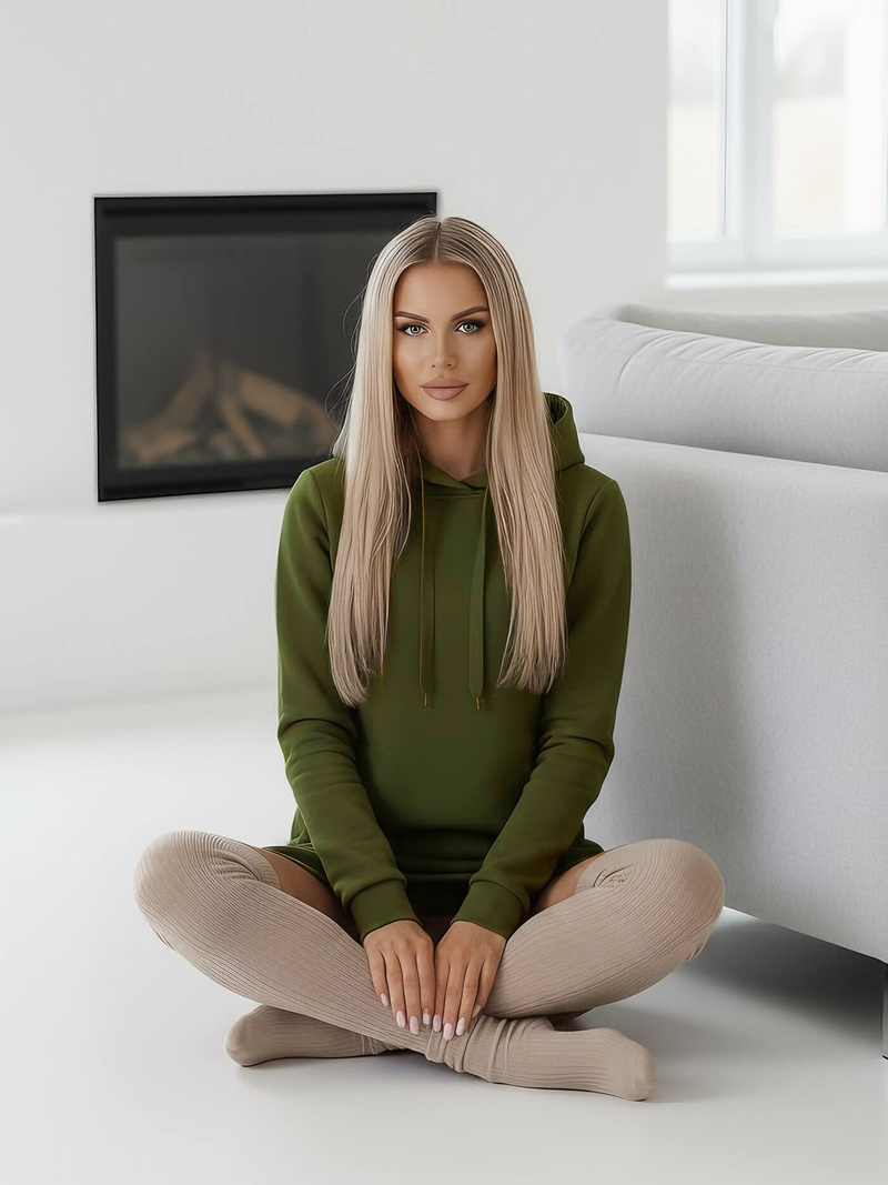 Rusvai žalsva moteriškas džemperis su gobtuvu OZONEE JS/YS10005/29Z