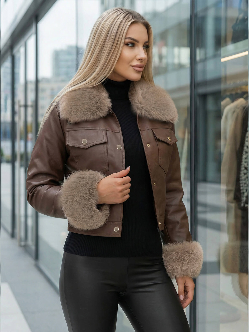 Šokoladas moteriška odinė striukė OZONEE JS/61M8513/158