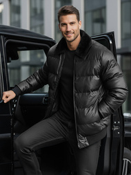 Juoda vyriška žieminė odinė striukė OZONEE O/M795Z