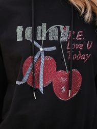 Juodas moteriškas džemperis su gobtuvu OZONEE JS/8B856/3