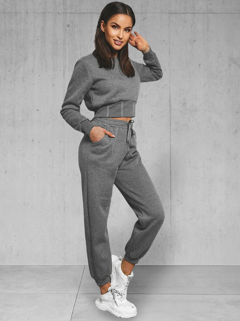 Grafitinis moteriškas sportinis dviejų dalių kostiumas OZONEE JS/8C78/5