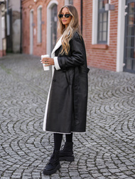 Juoda moteriškas odinis paltas OZONEE JS/11Z8253