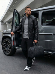 Juoda vyriška odinė striukė OZONEE JS/11Z8139