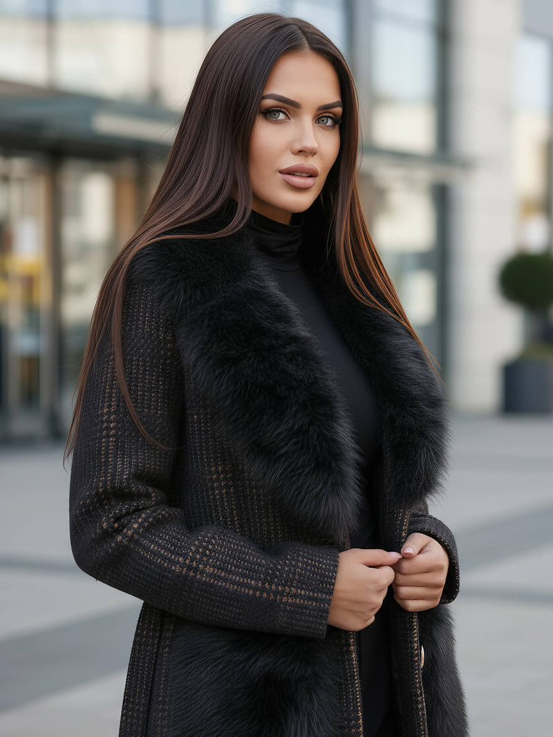 Juodi moteriškas paltas OZONEE JS/53M5200/1Z