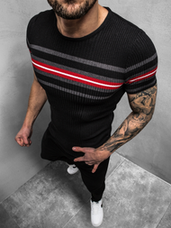 Juoda vyriška palaidinė trumpomis rankovėmis OZONEE L/2296Z