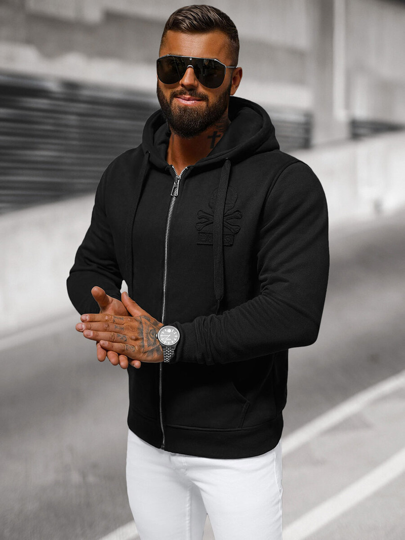 Juodas vyriškas džemperis su gobtuvu OZONEE NB/MF2003