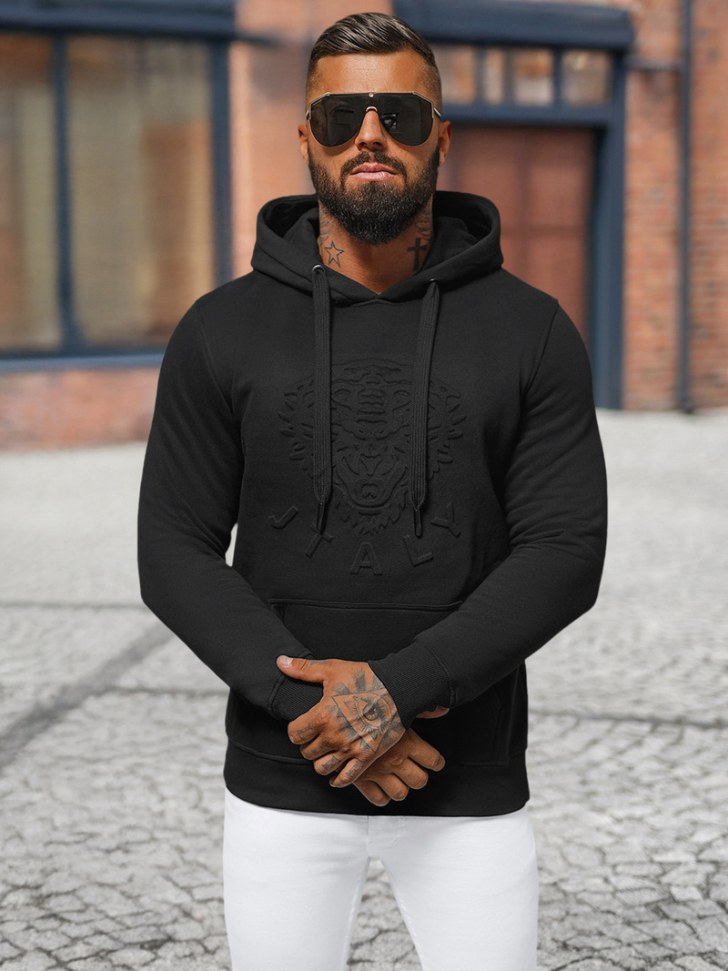 Juodas vyriškas džemperis su gobtuvu OZONEE NB/MF2012