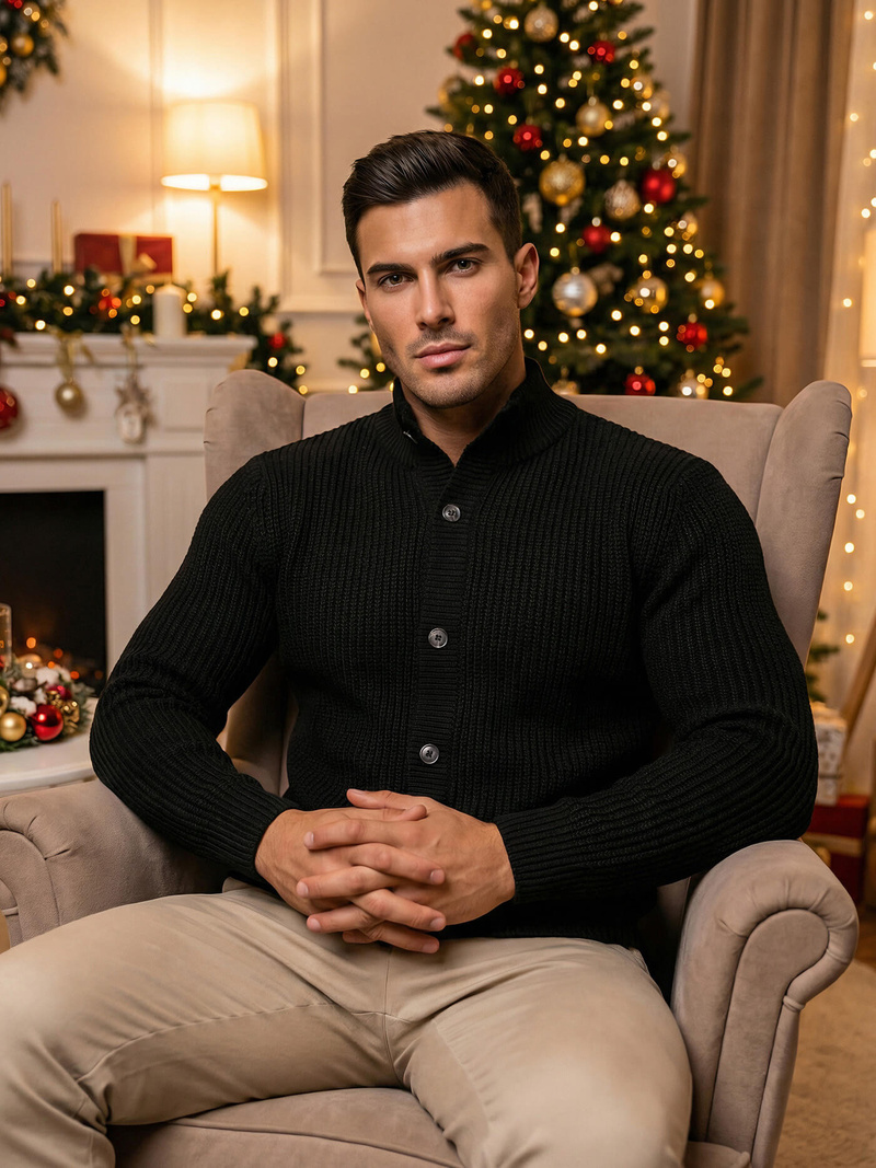 Juodas vyriškas megztinis OZONEE NB/MM6020/4Z