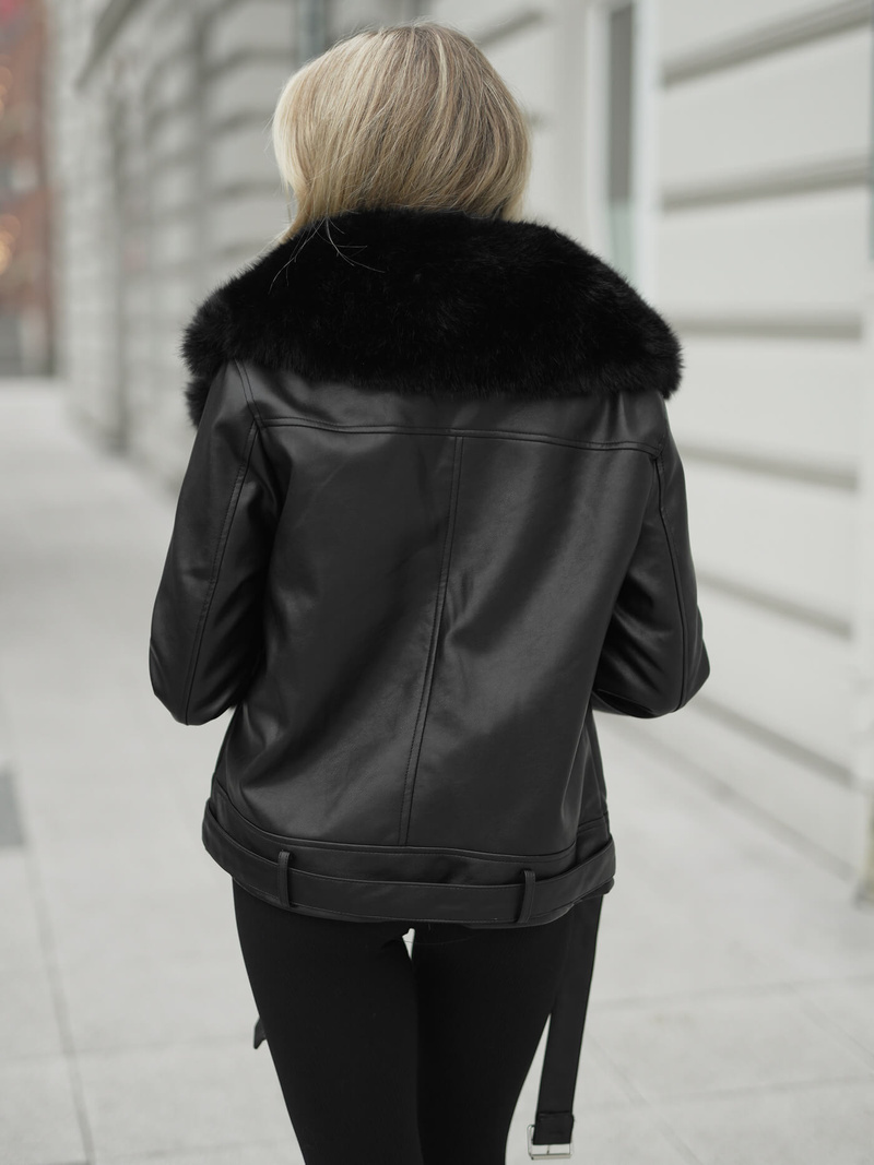 Juoda moteriška odinė striukė OZONEE JS/61M8507/392AZ