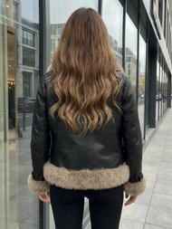 Juoda moteriška odinė striukė OZONEE JS/61M8517/392Z