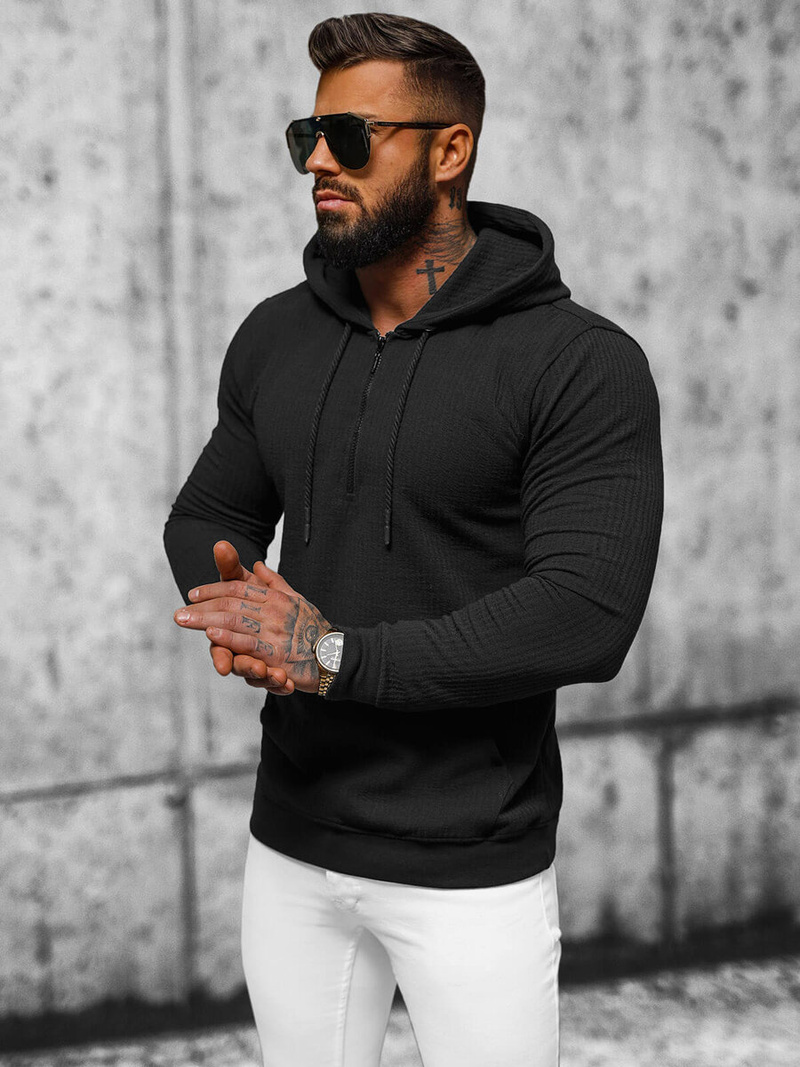 Juoda vyriškas džemperis su gobtuvu OZONEE O/TB2273