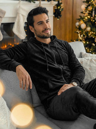 Juodas vyriškas veliūrinis sportinis kostiumas OZONEE JS/8C1169/3Z