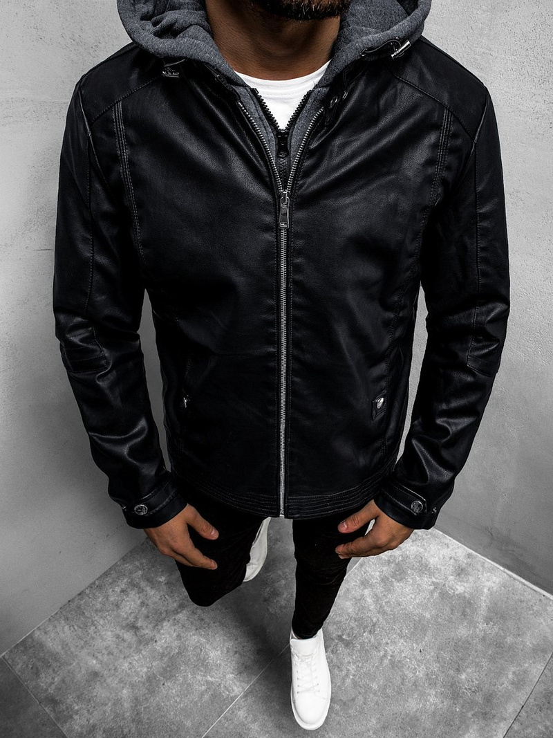 Juoda vyriška odinė striukė OZONEE JB/JP1172Z