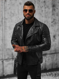 Juoda vyriška odinė striukė OZONEE O/8902