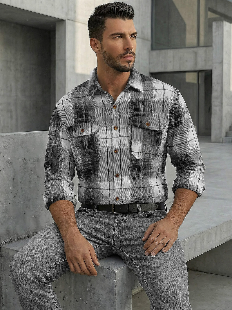 Juodai-balti vyriški marškiniai OZONEE NB/MC728N/4Z