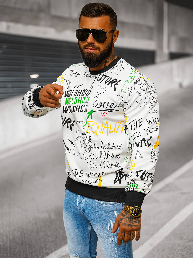 Balta vyriškas džemperis OZONEE JS/8B1228/1