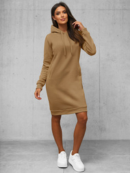 Tamsiai-smėlinis moteriškas džemperis su gobtuvu OZONEE JS/YS10005/91