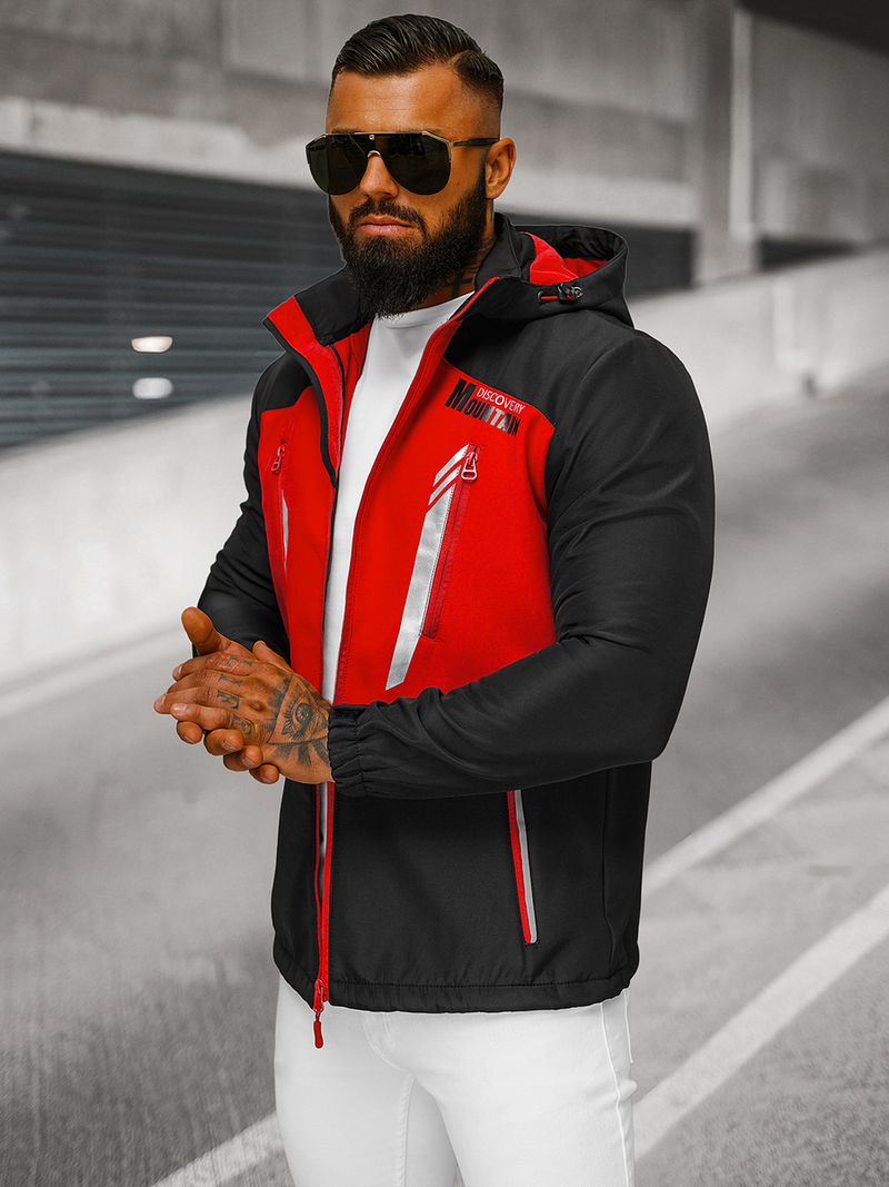 Juodai-Raudona vyriška softshelte striukė OZONEE JS/HH022/1C