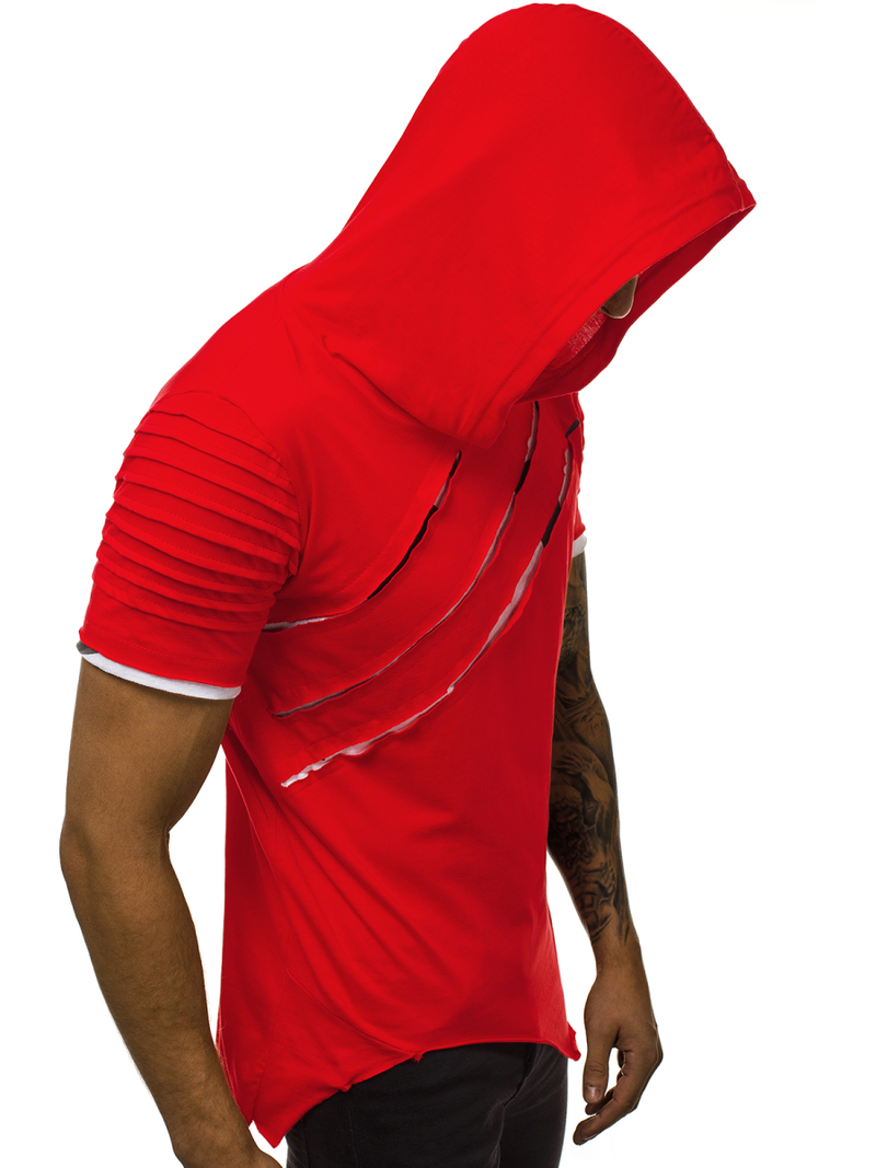 Raudoni vyriški marškinėliai su gobtuvu OZONEE O/1187XZ