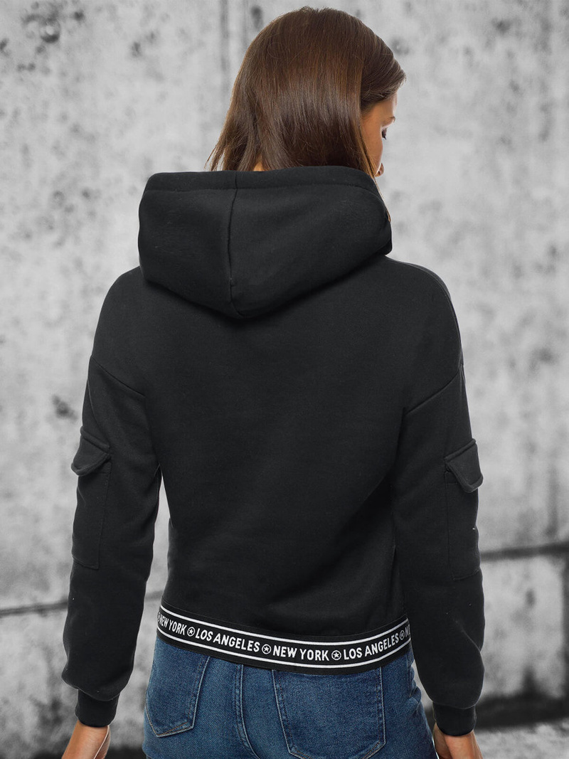 Juodas moteriškas džemperis su gobtuvu OZONEE JS/B26030