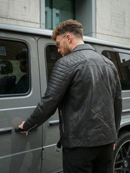 Juoda vyriška odinė striukė OZONEE JS/11Z8069