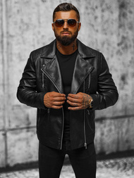 Juoda vyriška odinė striukė OZONEE JS/11Z8067