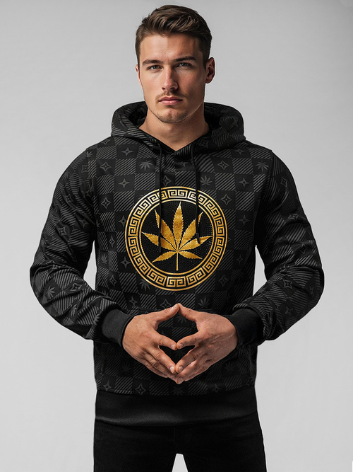 Juodas vyriškas džemperis su gobtuvu OZONEE O/B265Z