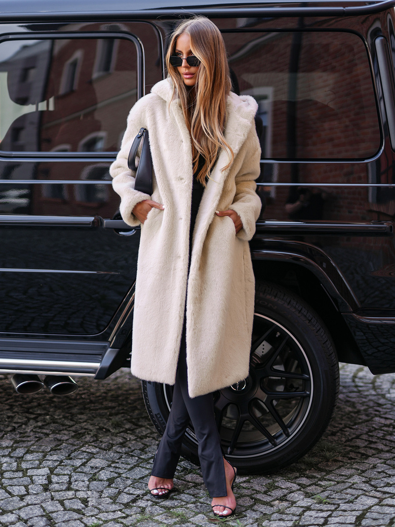 Smėlinis moteriška žieminė striukė iš kailio OZONEE JS/11Z8250