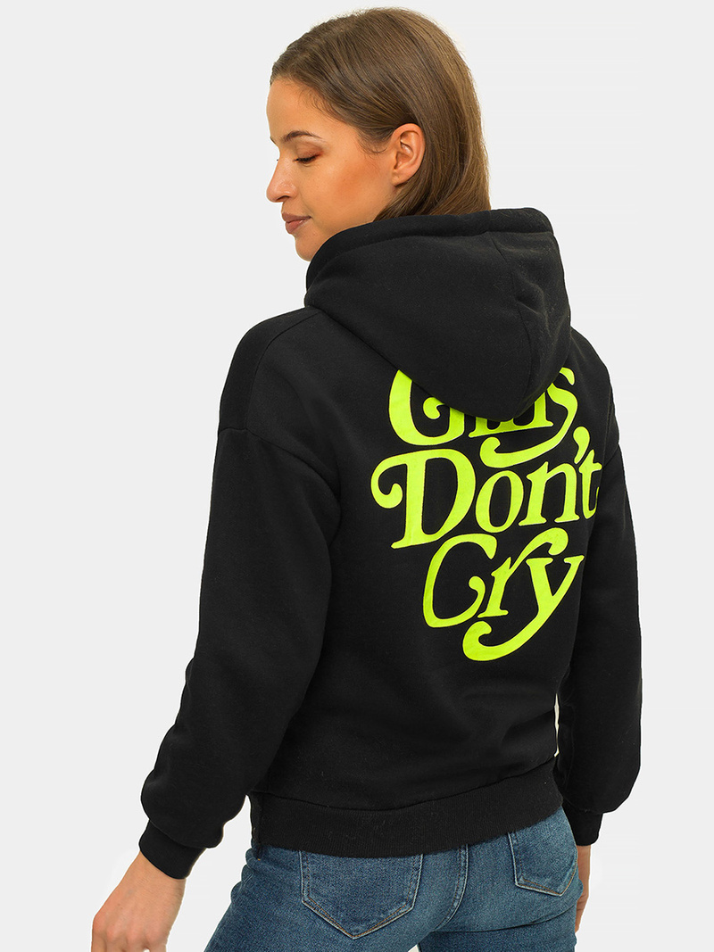 Juodas moteriškas džemperis su gobtuvu OZONEE JS/B26013