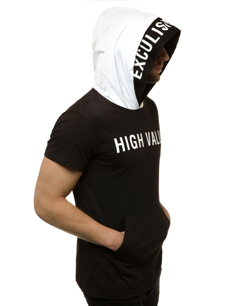 Juodi vyriški marškinėliai su gobtuvu OZONEE MAD/3076