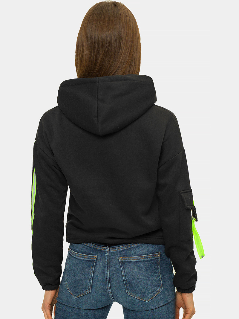 Juodas moteriškas džemperis su gobtuvu OZONEE JS/B26031