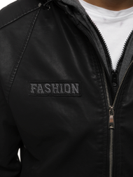 Juoda vyriška odinė striukė OZONEE JB/JP1127