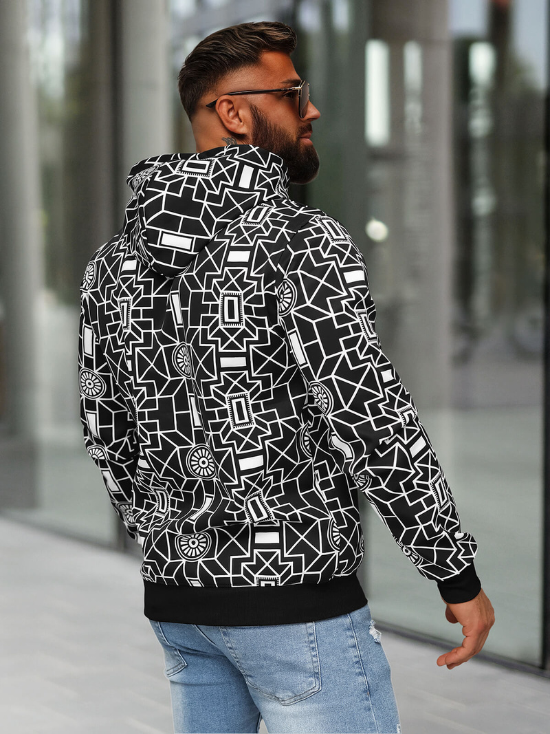 Juodas vyriškas džemperis su gobtuvu OZONEE JS/8B1236/3